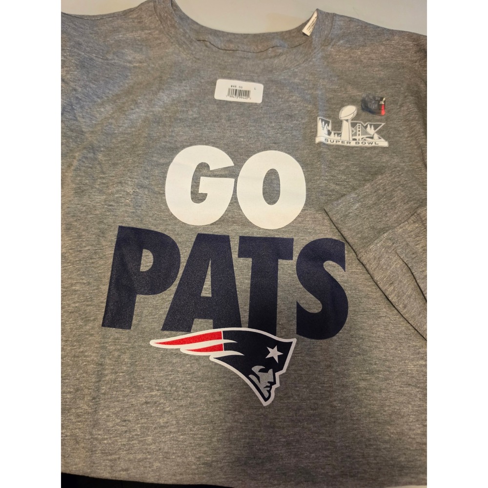 Nike New England Patriots Super Bowl 50 Go Pats T-Shirt Mens Large Gray NFL NEW